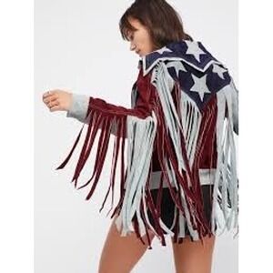 Understated Leather x Free People Size L American Woman Star Fringe Suede Jacket